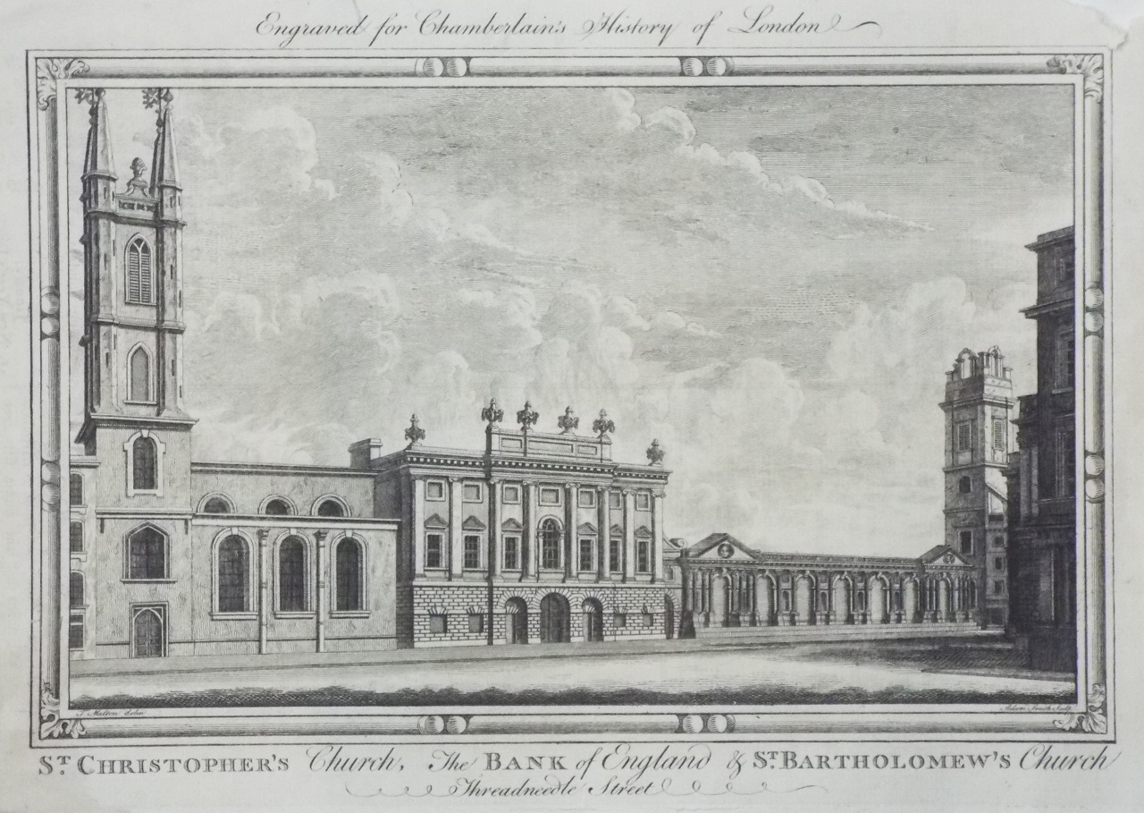 Print - St. Christopher's Church, The Bank of England & St. Bartholomew's Church Threadneedle Street - Smith